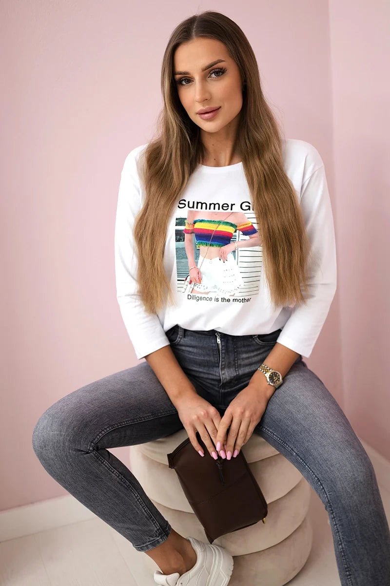 Long sleeve T-Shirt with a print 66787 / – Black цвет / color | Lexline Fashion
