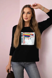 Long sleeve T-Shirt with a print 66787 / – Black цвет / color | Lexline Fashion