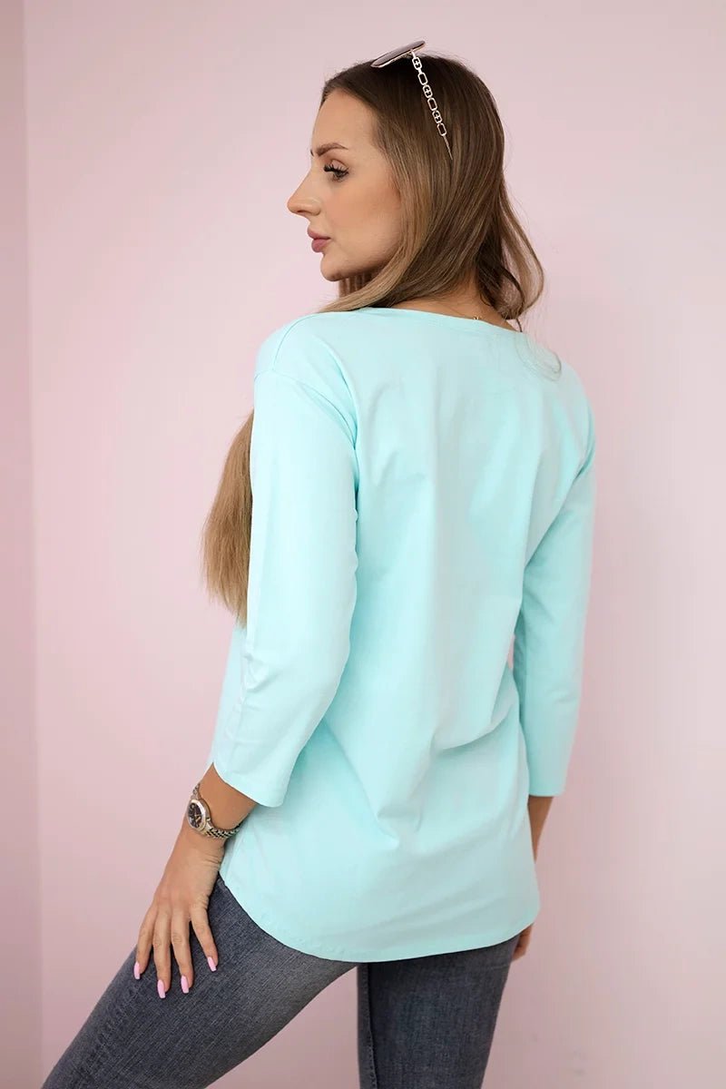 Long sleeve T-Shirt with a print 66787 / – Mint цвет / color | Lexline Fashion