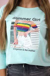 Long sleeve T-Shirt with a print 66787 / – Mint цвет / color | Lexline Fashion