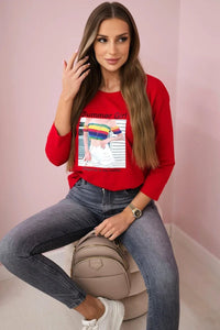Long sleeve T-Shirt with a print 66787 / – Mint цвет / color | Lexline Fashion