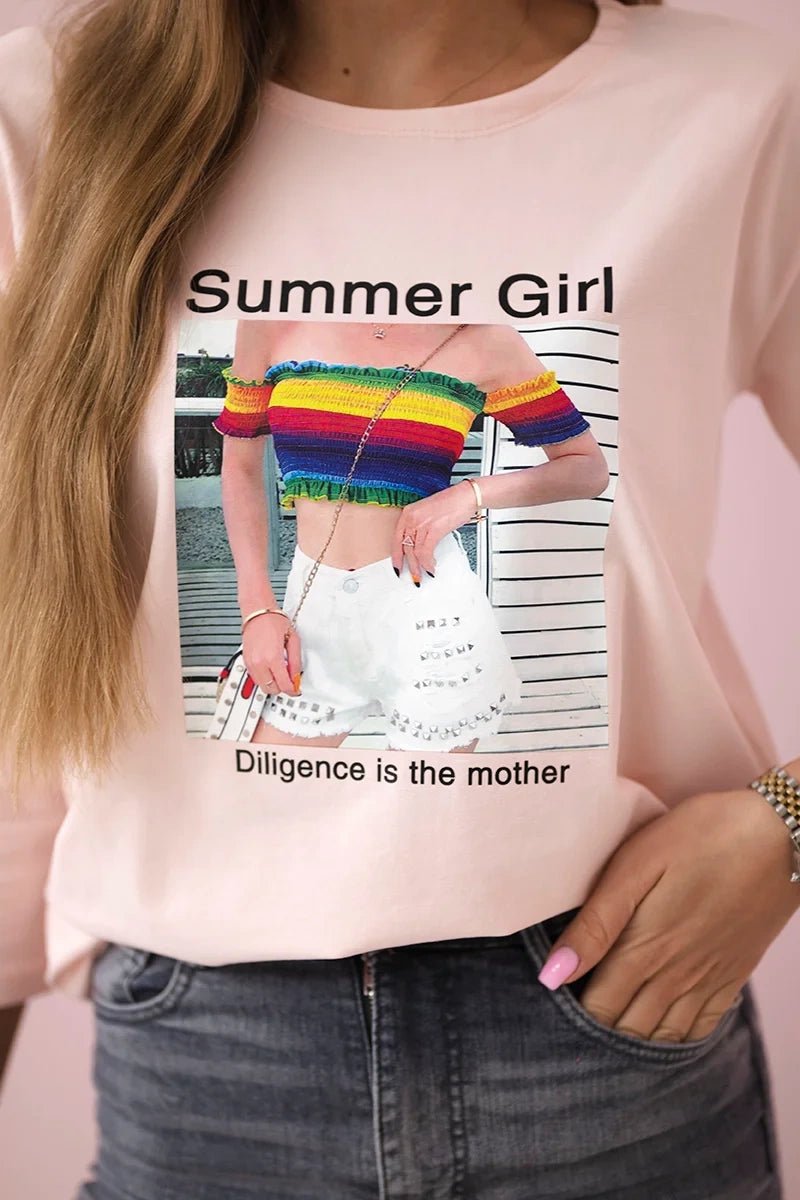 Long sleeve T-Shirt with a print 66787 / – Powder цвет / color | Lexline Fashion