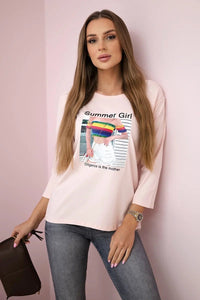 Long sleeve T-Shirt with a print 66787 / – Powder цвет / color | Lexline Fashion