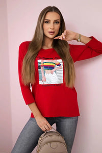 Long sleeve T-Shirt with a print 66787 / – Red цвет / color | Lexline Fashion