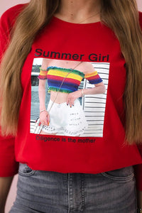 Long sleeve T-Shirt with a print 66787 / – Red цвет / color | Lexline Fashion