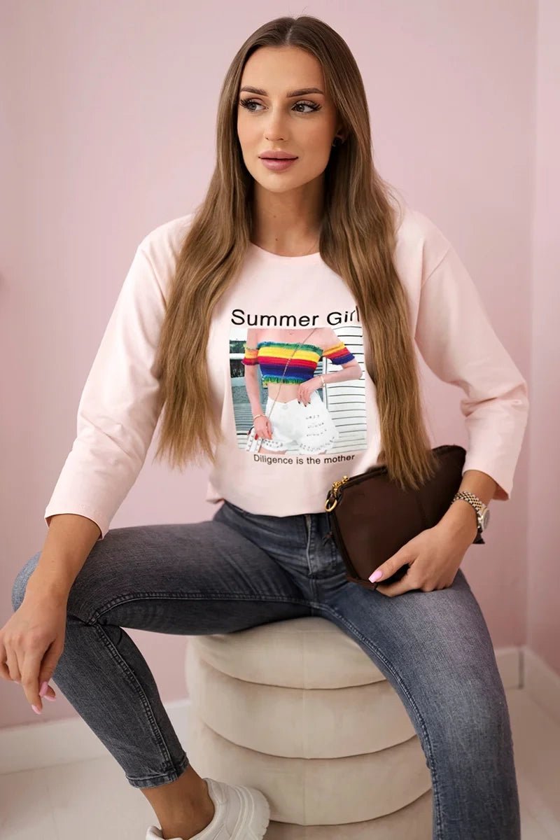 Long sleeve T-Shirt with a print 66787 / – White цвет / color | Lexline Fashion