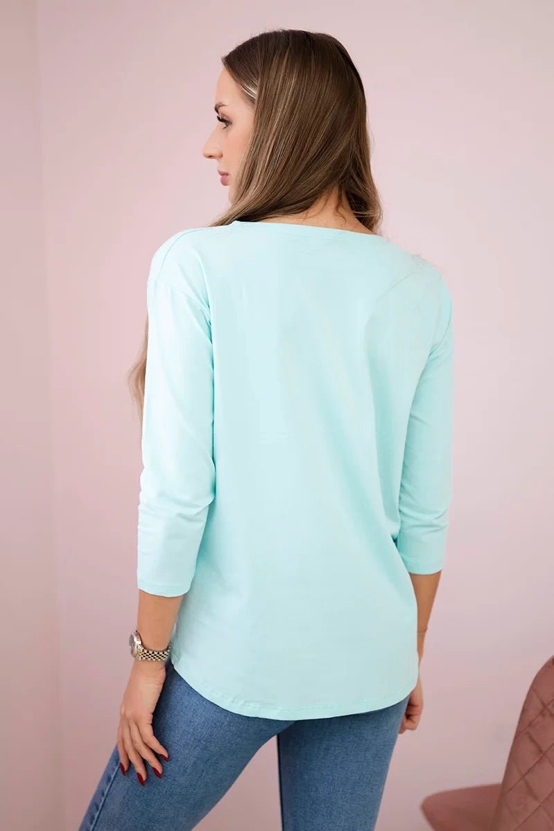Long sleeve T-Shirt with a print 66791 / – Mint цвет / color | Lexline Fashion
