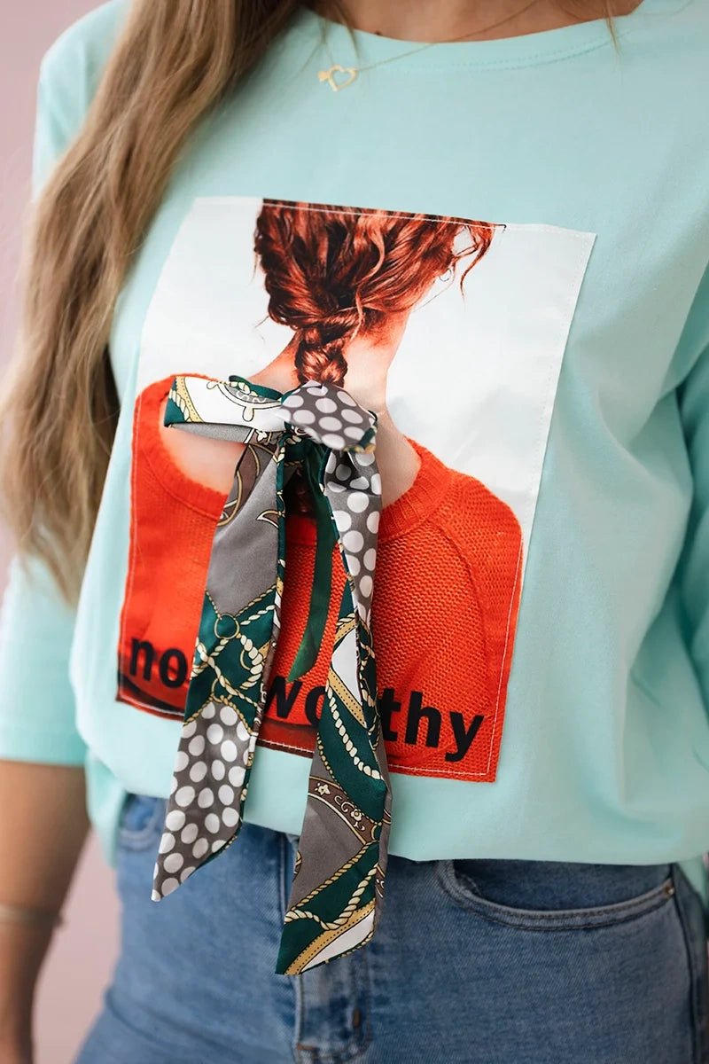 Long sleeve T-Shirt with a print 66791 / – Mint цвет / color | Lexline Fashion