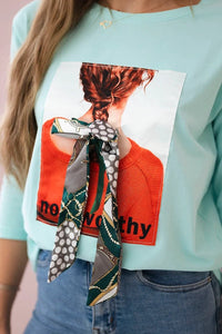 Long sleeve T-Shirt with a print 66791 / – Mint цвет / color | Lexline Fashion
