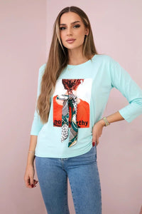 Long sleeve T-Shirt with a print 66791 / – Mint цвет / color | Lexline Fashion