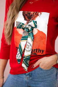 Long sleeve T-Shirt with a print 66791 / – Red цвет / color | Lexline Fashion