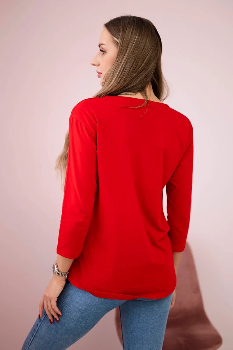 Long sleeve T-Shirt with a print 66791 / – Red цвет / color | Lexline Fashion