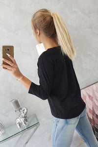 Long sleeve T-Shirt with a print 66792 / – Black цвет / color | Lexline Fashion