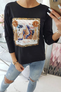 Long sleeve T-Shirt with a print 66792 / – Black цвет / color | Lexline Fashion