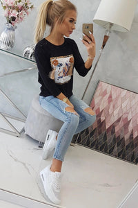 Long sleeve T-Shirt with a print 66792 / – Black цвет / color | Lexline Fashion