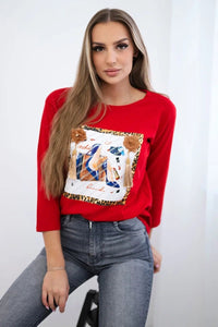 Long sleeve T-Shirt with a print 66792 / – Red цвет / color | Lexline Fashion