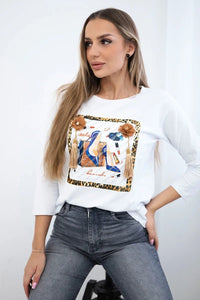 Long sleeve T-Shirt with a print 66792 / – White цвет / color | Lexline Fashion