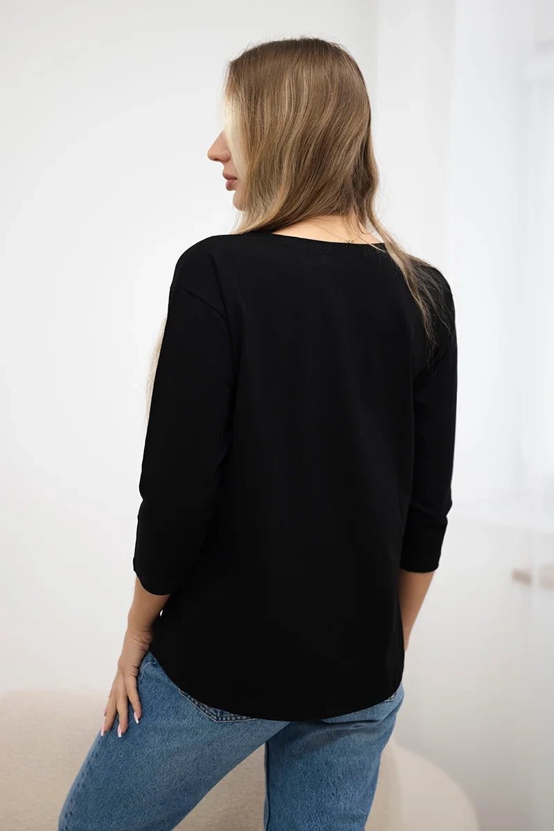 Long sleeve T-Shirt with a print 66795 / – Black цвет / color | Lexline Fashion