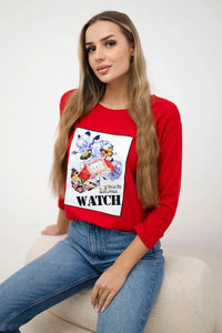 Long sleeve T-Shirt with a print 66795 / – Black цвет / color | Lexline Fashion