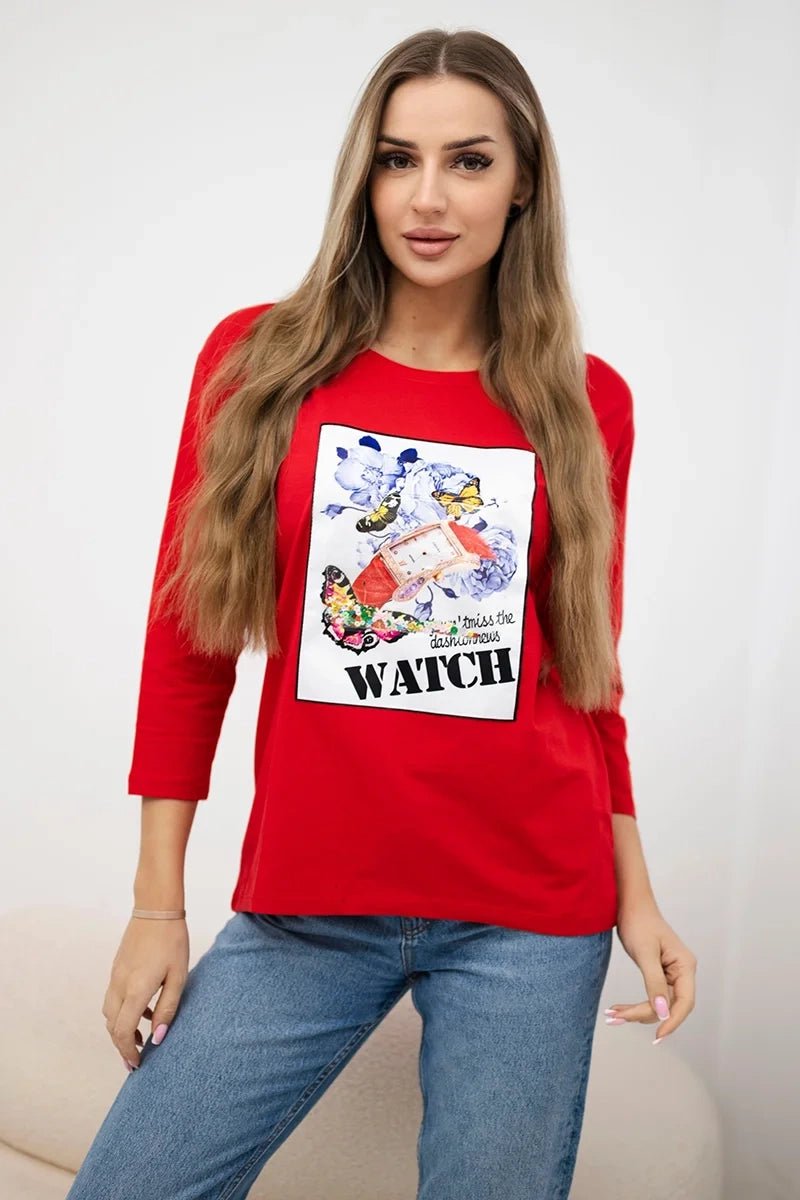 Long sleeve T-Shirt with a print 66795 / – Black цвет / color | Lexline Fashion