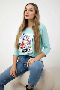 Long sleeve T-Shirt with a print 66795 / – Mint цвет / color | Lexline Fashion