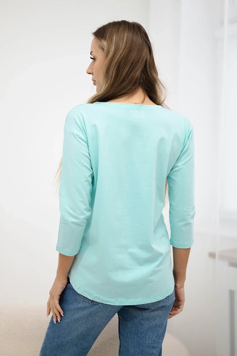 Long sleeve T-Shirt with a print 66795 / – Mint цвет / color | Lexline Fashion