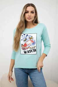 Long sleeve T-Shirt with a print 66795 / – Mint цвет / color | Lexline Fashion