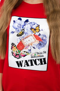 Long sleeve T-Shirt with a print 66795 / – Red цвет / color | Lexline Fashion
