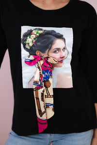Long sleeve T-Shirt with a print 66796 / – Black цвет / color | Lexline Fashion