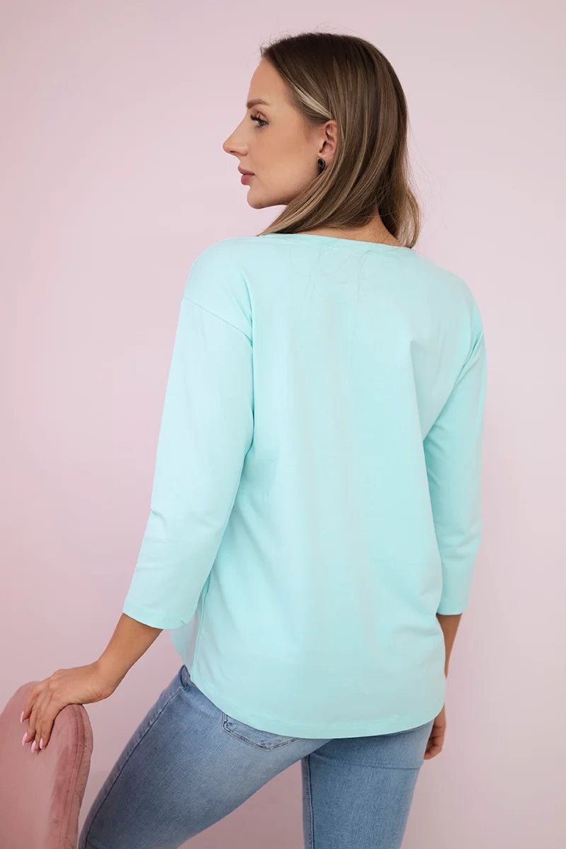 Long sleeve T-Shirt with a print 66796 / – Mint цвет / color | Lexline Fashion