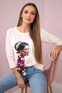 Long sleeve T-Shirt with a print 66796 / – Powder цвет / color | Lexline Fashion