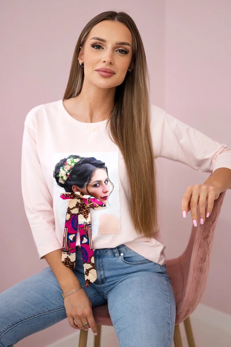 Long sleeve T-Shirt with a print 66796 / – Powder цвет / color | Lexline Fashion
