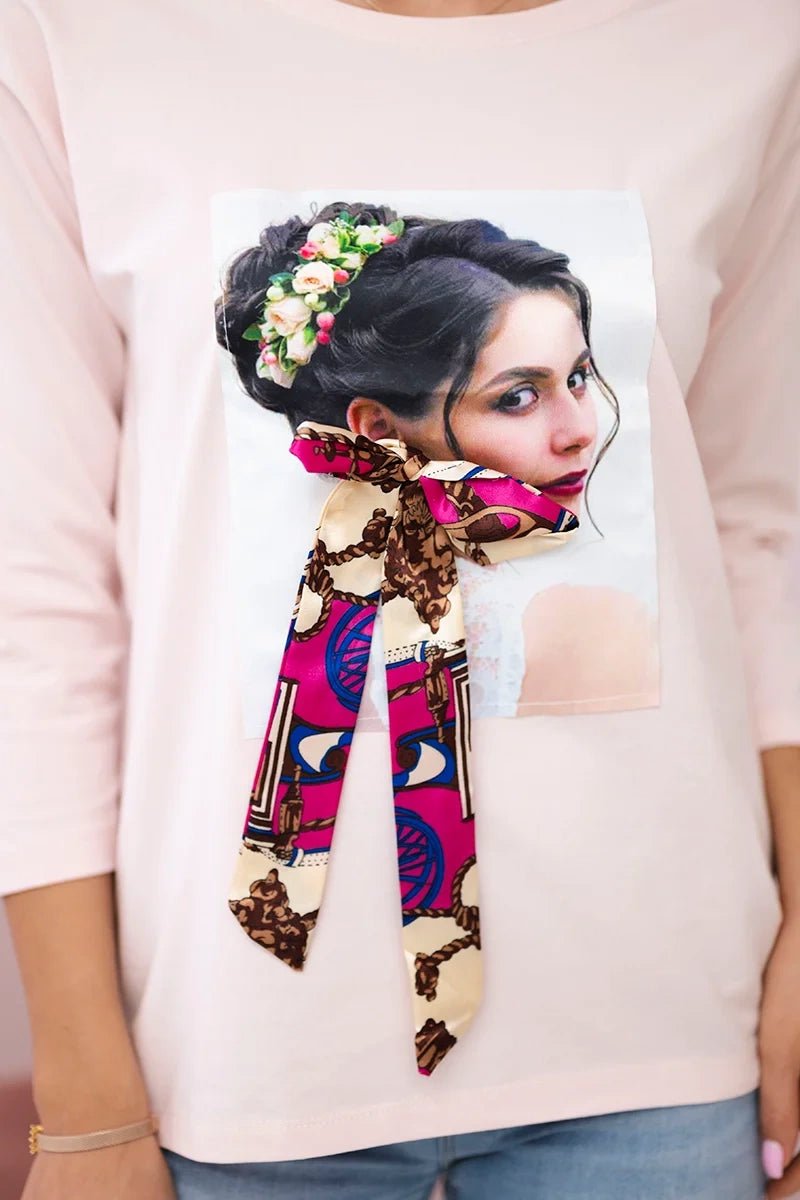 Long sleeve T-Shirt with a print 66796 / – Powder цвет / color | Lexline Fashion
