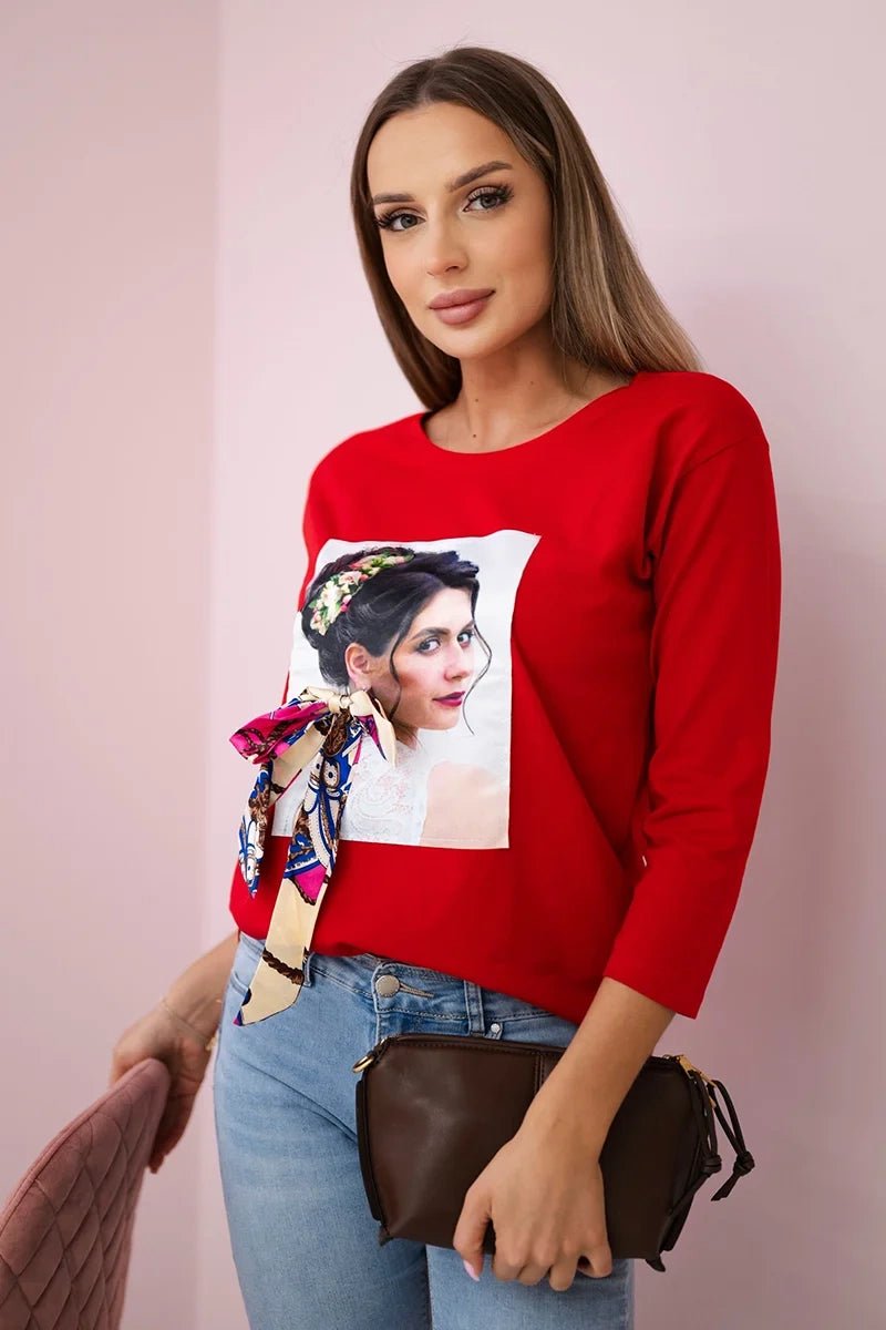 Long sleeve T-Shirt with a print 66796 / – Red цвет / color | Lexline Fashion