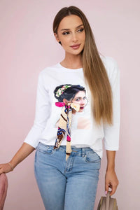 Long sleeve T-Shirt with a print 66796 / – Red цвет / color | Lexline Fashion