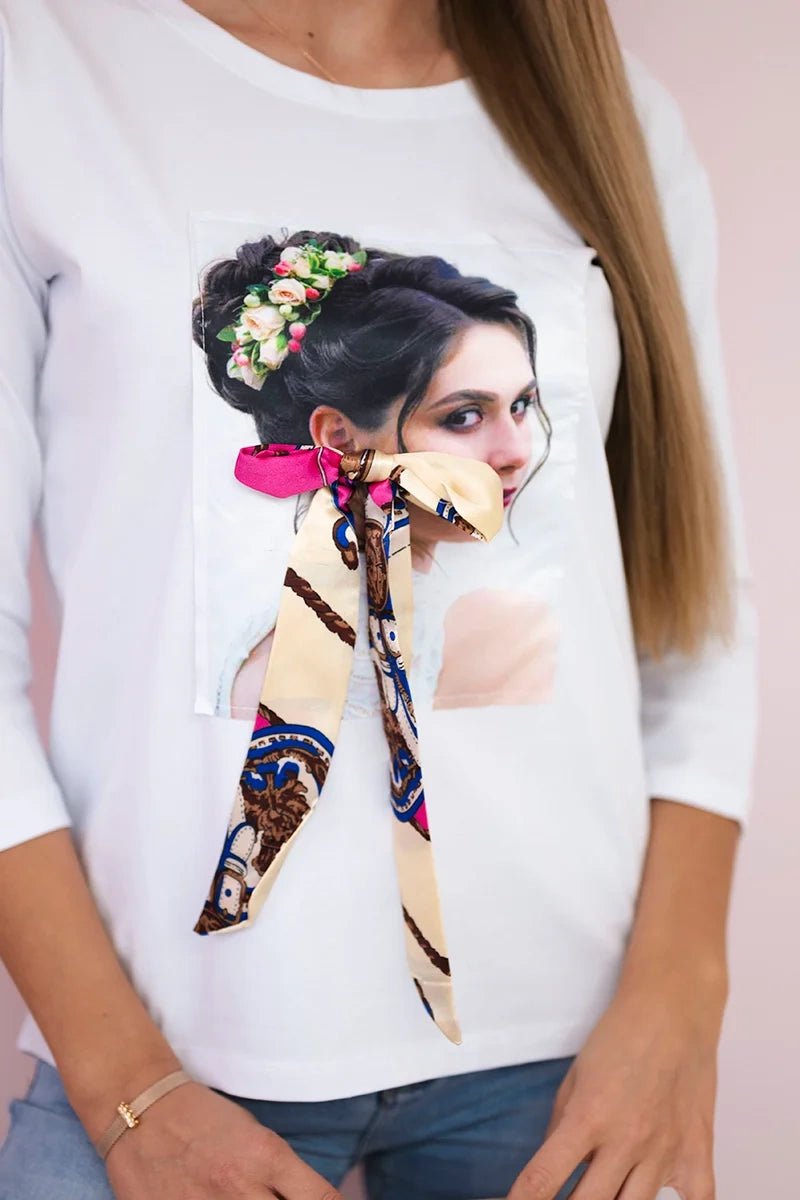 Long sleeve T-Shirt with a print 66796 / – White цвет / color | Lexline Fashion