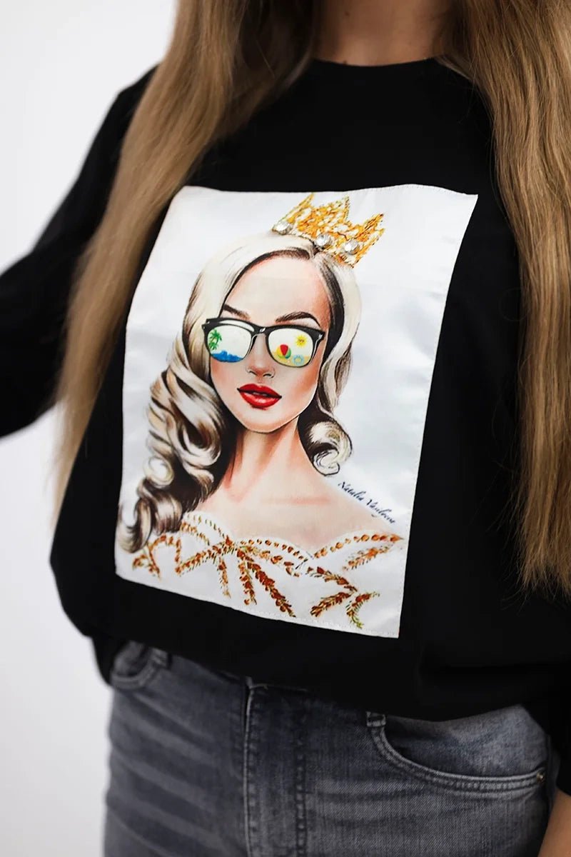 Long sleeve T-Shirt with a print 66797 / – Black цвет / color | Lexline Fashion