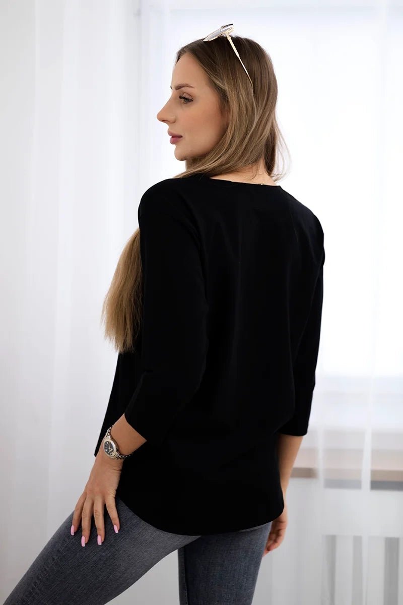 Long sleeve T-Shirt with a print 66797 / – Black цвет / color | Lexline Fashion