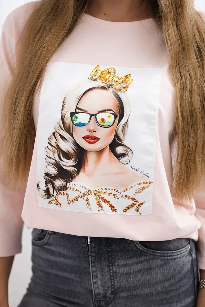 Long sleeve T-Shirt with a print 66797 / – Powder цвет / color | Lexline Fashion