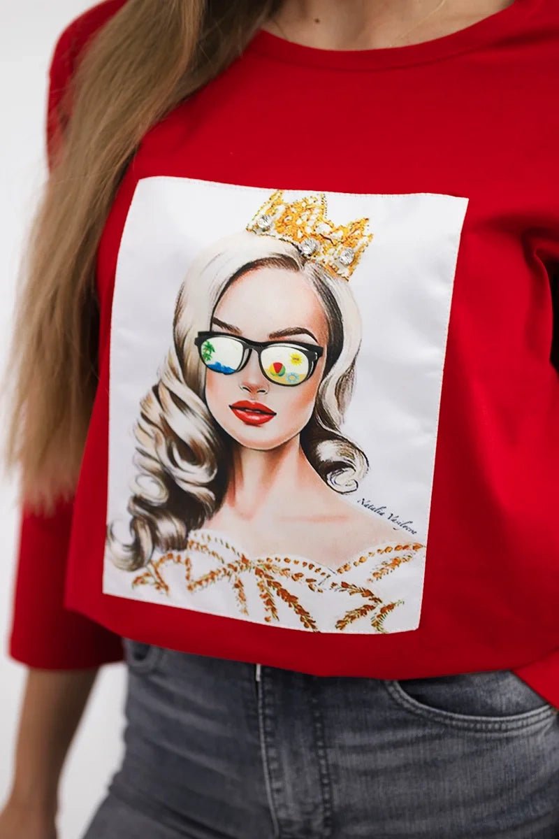 Long sleeve T-Shirt with a print 66797 / – Red цвет / color | Lexline Fashion