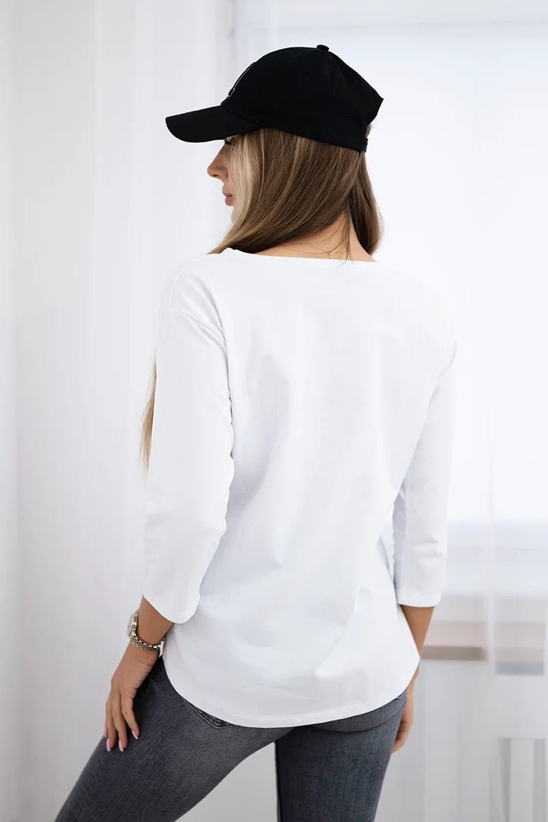 Long sleeve T-Shirt with a print 66797 / – White цвет / color | Lexline Fashion