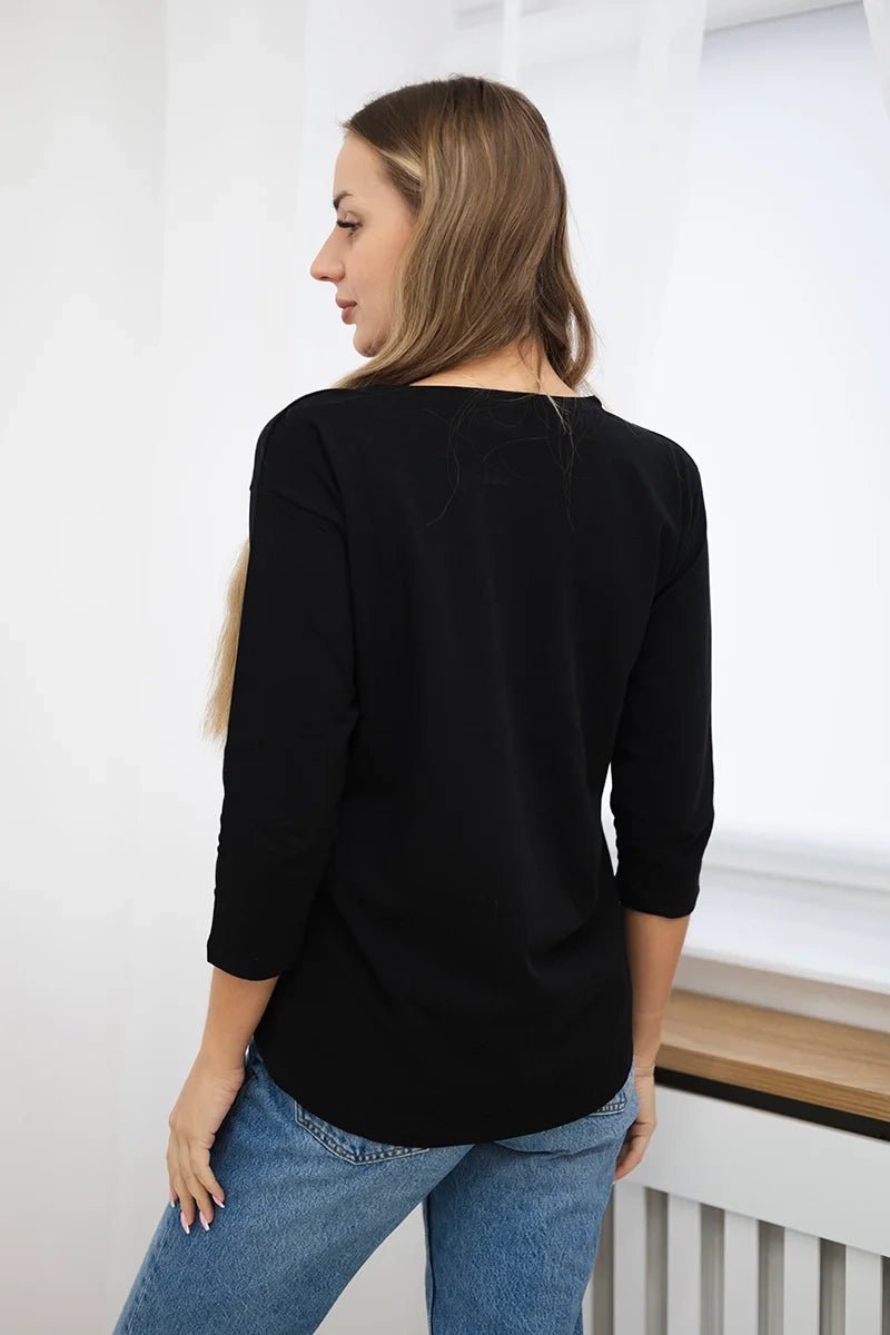 Long sleeve T-Shirt with a print 66798 / – Black цвет / color | Lexline Fashion
