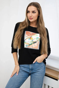 Long sleeve T-Shirt with a print 66798 / – Black цвет / color | Lexline Fashion
