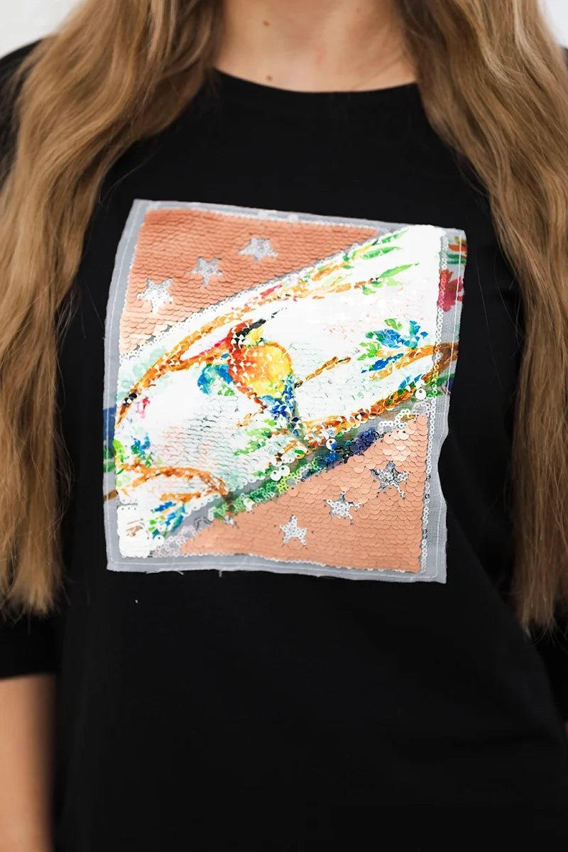 Long sleeve T-Shirt with a print 66798 / – Black цвет / color | Lexline Fashion