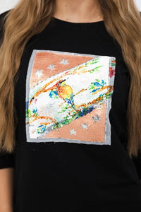 Long sleeve T-Shirt with a print 66798 / – Black цвет / color | Lexline Fashion