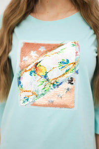 Long sleeve T-Shirt with a print 66798 / – Mint цвет / color | Lexline Fashion