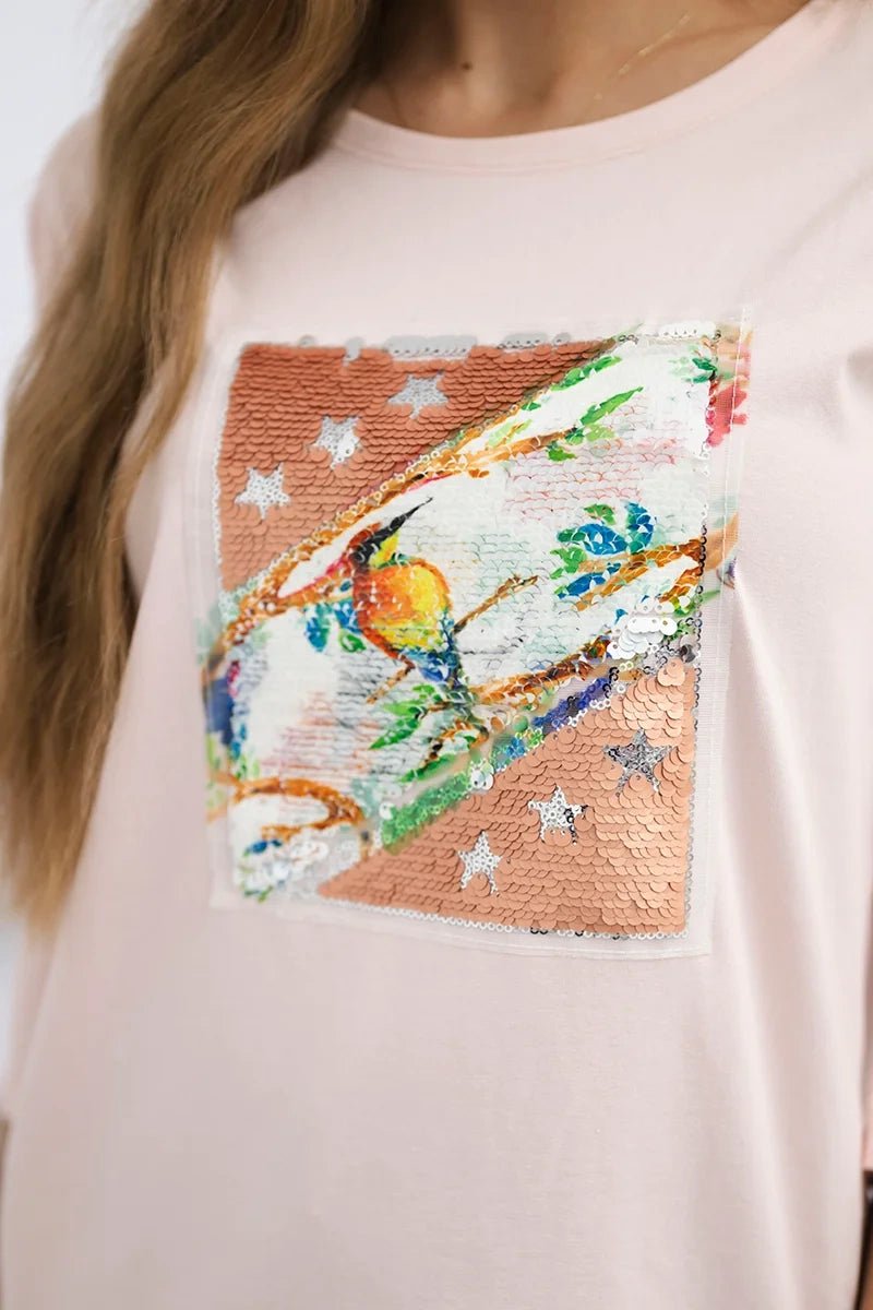 Long sleeve T-Shirt with a print 66798 / – Powder цвет / color | Lexline Fashion