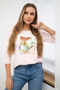 Long sleeve T-Shirt with a print 66798 / – Powder цвет / color | Lexline Fashion