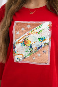 Long sleeve T-Shirt with a print 66798 / – Red цвет / color | Lexline Fashion