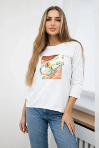 Long sleeve T-Shirt with a print 66798 / – White цвет / color | Lexline Fashion
